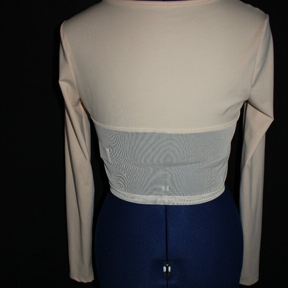 SHEIN ICON Women's Beige Mesh Panel Bust Detail Long Sleeve Top Size M - Picture 6 of 8
